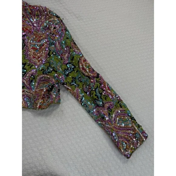 Henri Bendel x Christyne Forti Beaded Sequin Bolero Jacket Colorful Silk 10 NYE‎ - Picture 11 of 15